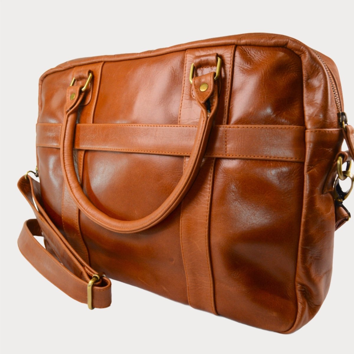 Leather Laptop Bag - Cognac - Minimal Manimal