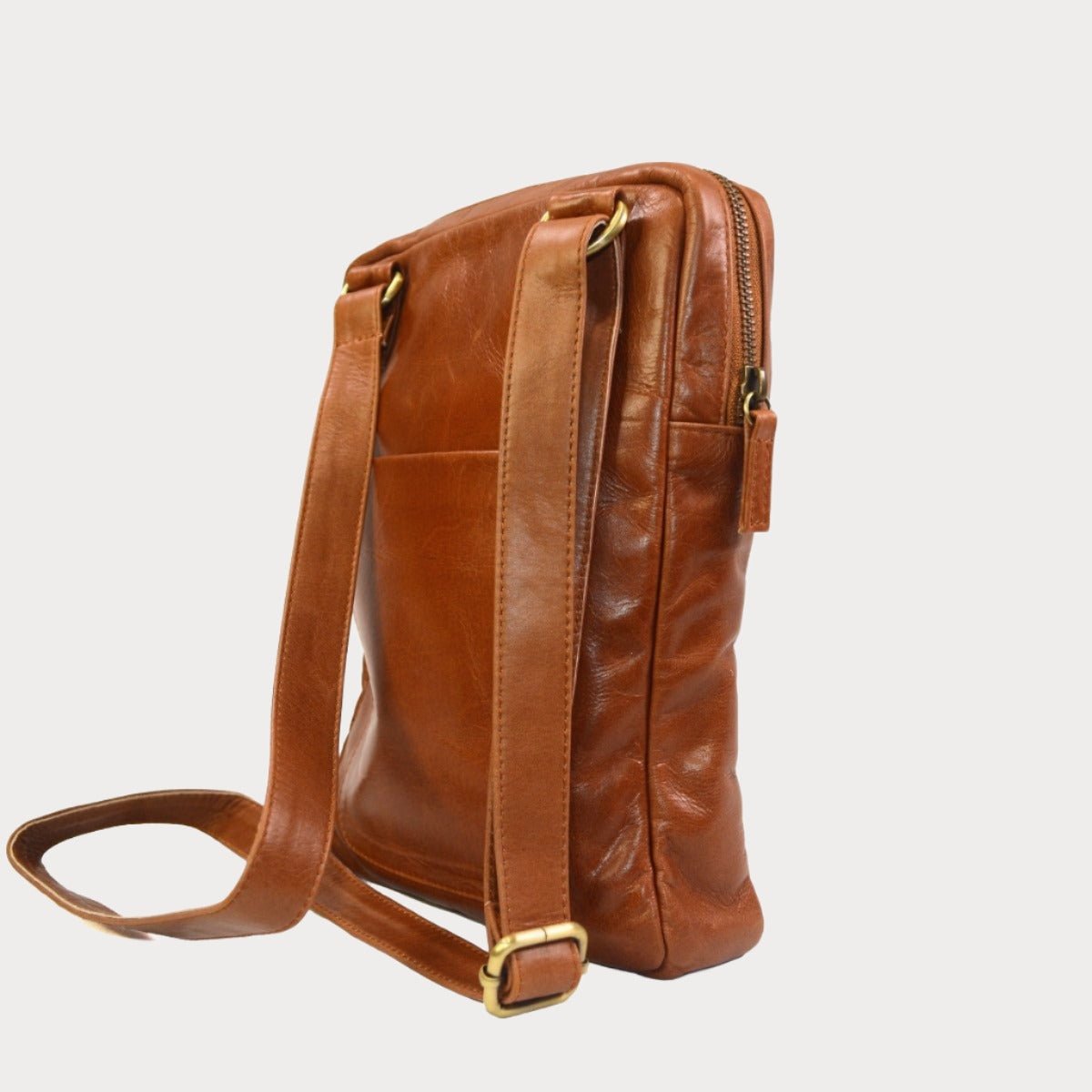 Men's Leather Cross Body Travel Bag- Cognac - Minimal Manimal