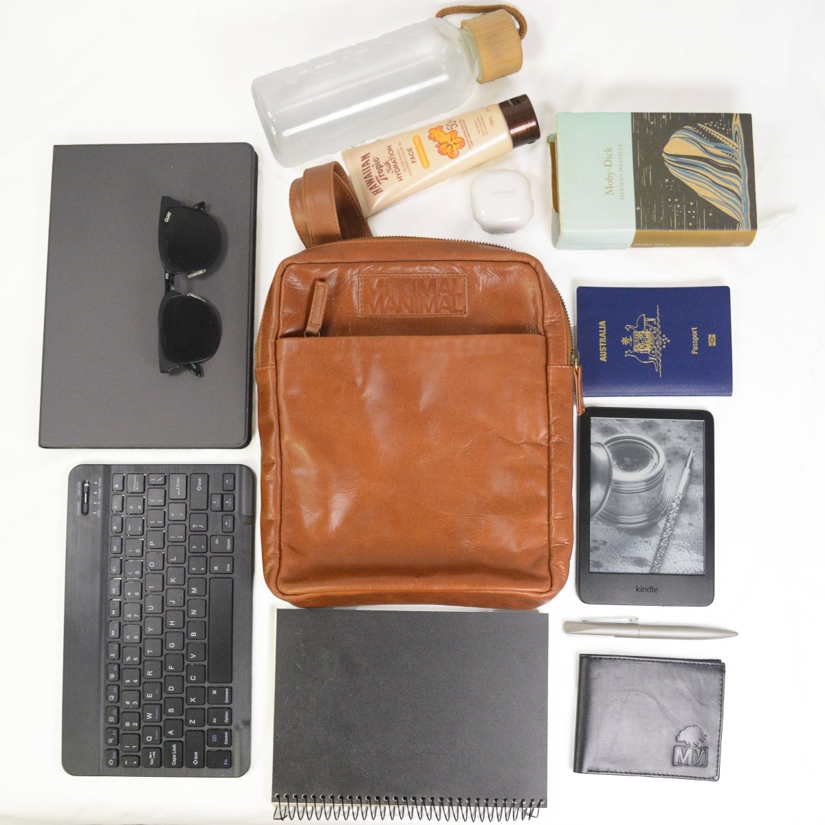 Men's Leather Cross Body Travel Bag- Cognac - Minimal Manimal