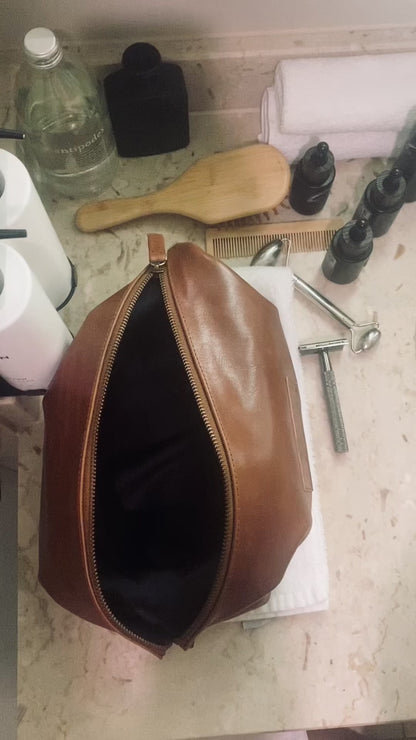 Leather Toiletry Bag - Cognac